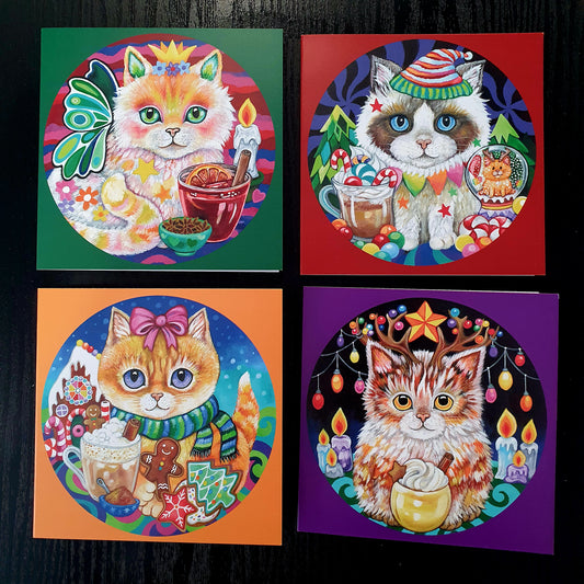 Purrfect Cafe Cat Christmas Card pack